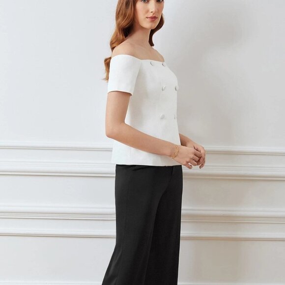 White Preppy Womens Off Shoulder Blouse - Picture 3 of 4